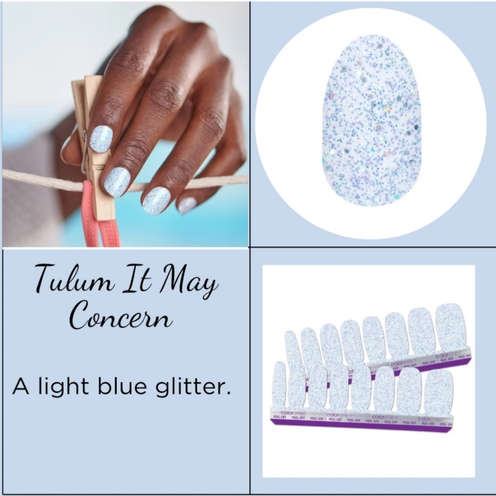 Light Blue Color Street Glitter Nail Wraps